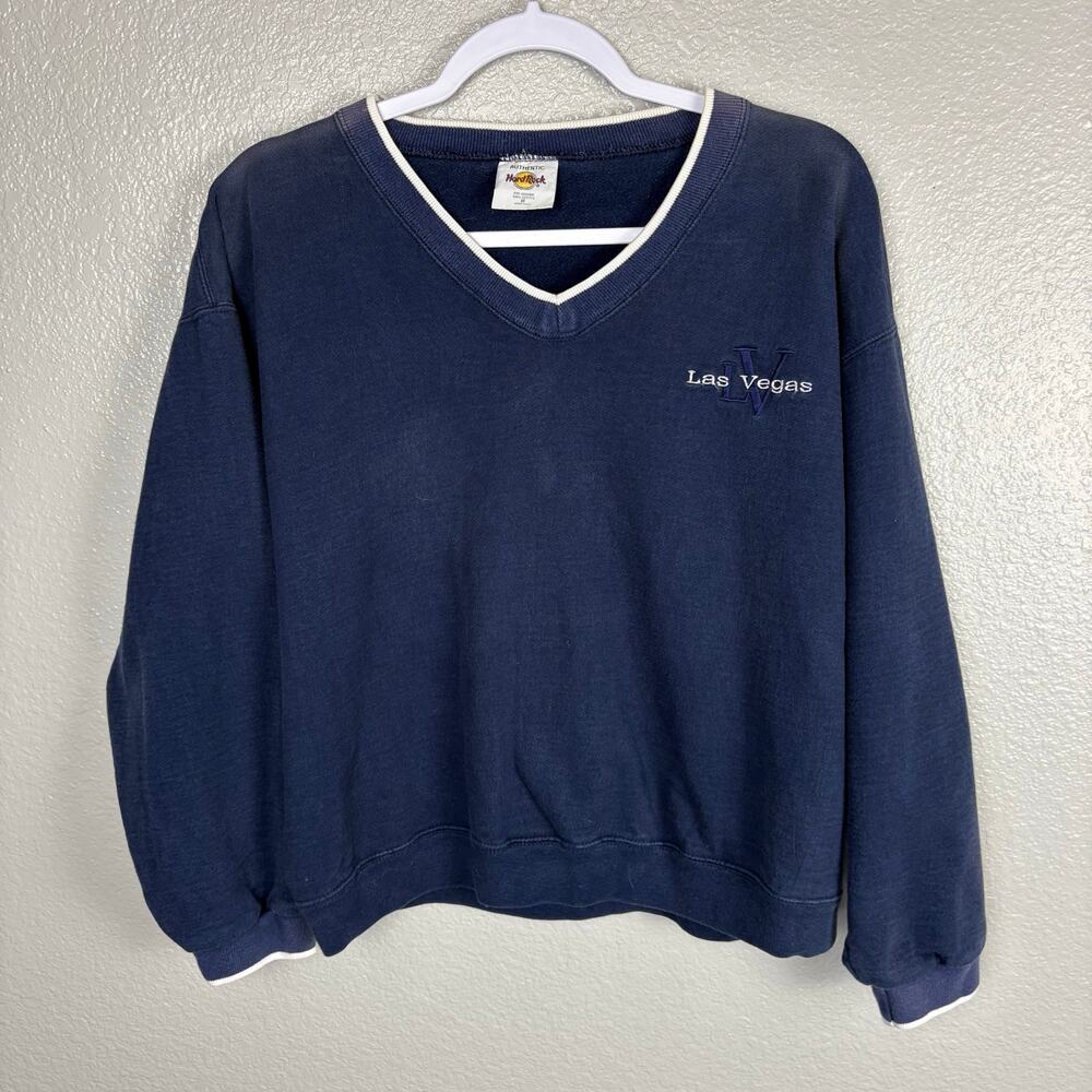 Hard Rock Las Vegas Women's Size Medium V-Neck Long Sleeve Blue Pullover Sweater
